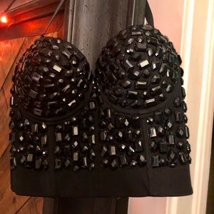 Sexy strapless club lingerie style beaded bustier